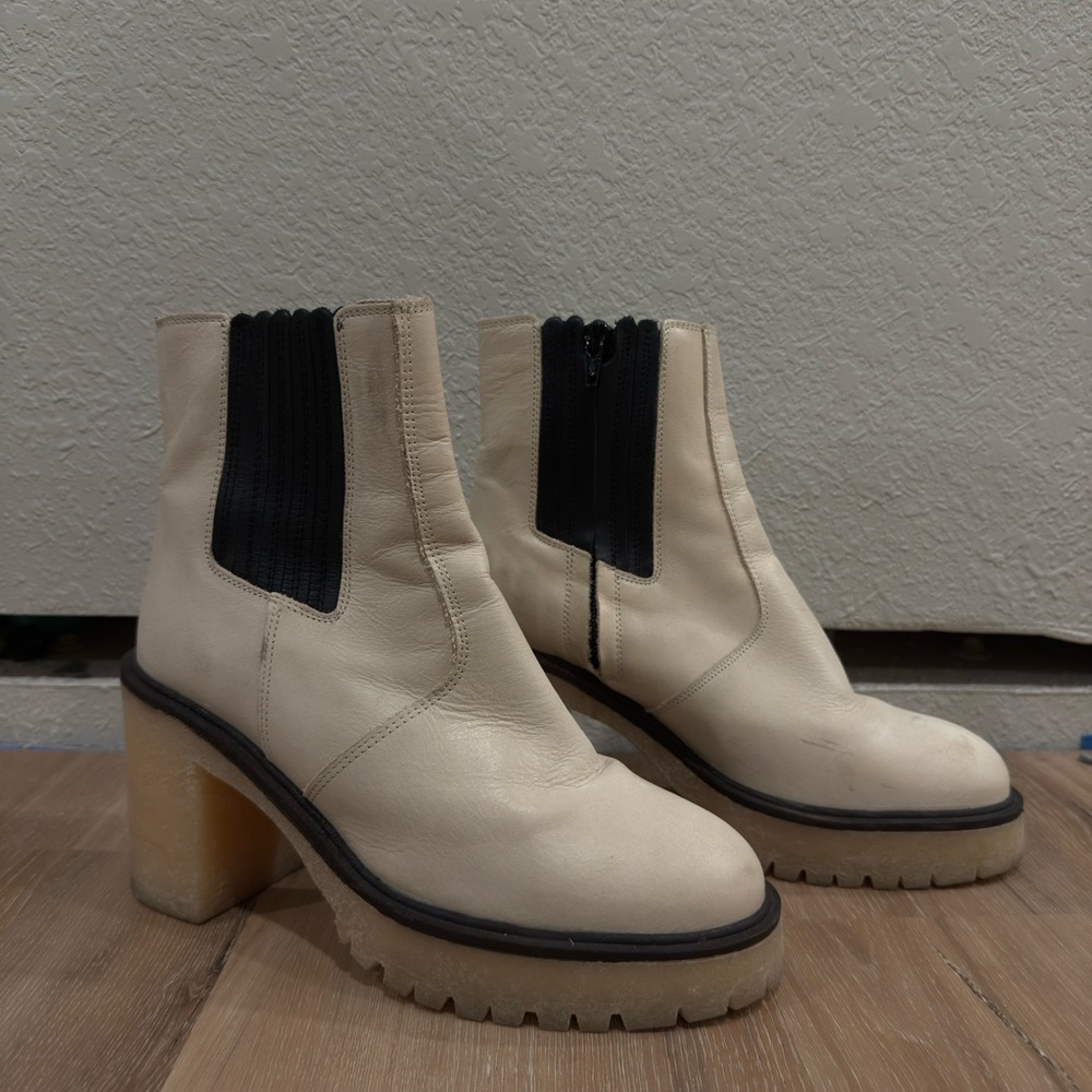 Free People Beige Heeled Boots with Black Accents